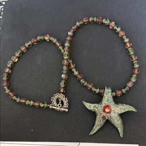 Handcrafted Green and Brown Starfish Pendant Necklace